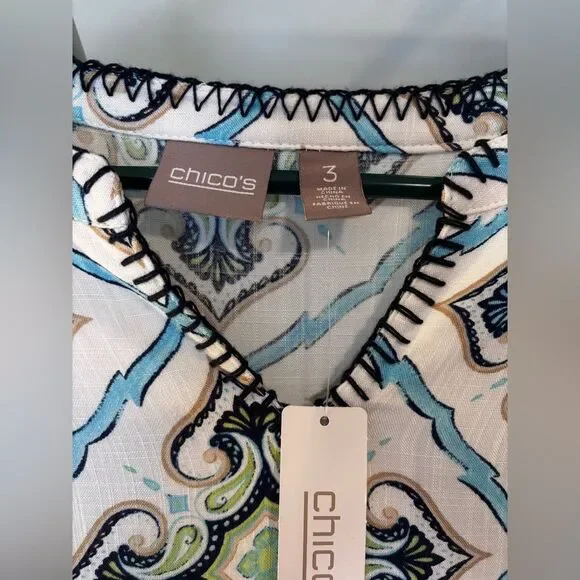 NWT Chico’s Blue and green tunic top size 3/xlarge 100% rayon breezy summer - Picture 2 of 8